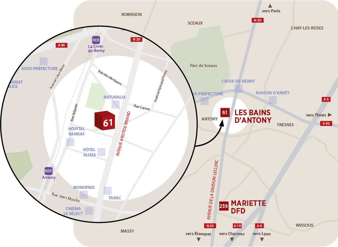 Plan d'accès Les bains d'Antony